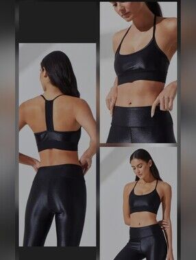 Noli Yoga Studio Bra shiney Liquid Black  compression sports bra Size Large NEW